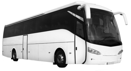 A sleek, modern 50-seater executive coach with a white exterior, tinted windows, and streamlined design, representing luxury group transportation in Saudi Arabia. This spacious vehicle is ideal for corporate events, tours, and extended travel across the K.S.A and neighboring GCC countries, offering comfort and style for every journey.